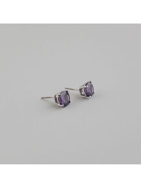 925 Sterling Silver Round Cut Purple Cubic Zirconia 6mm CZ Stud Earrings